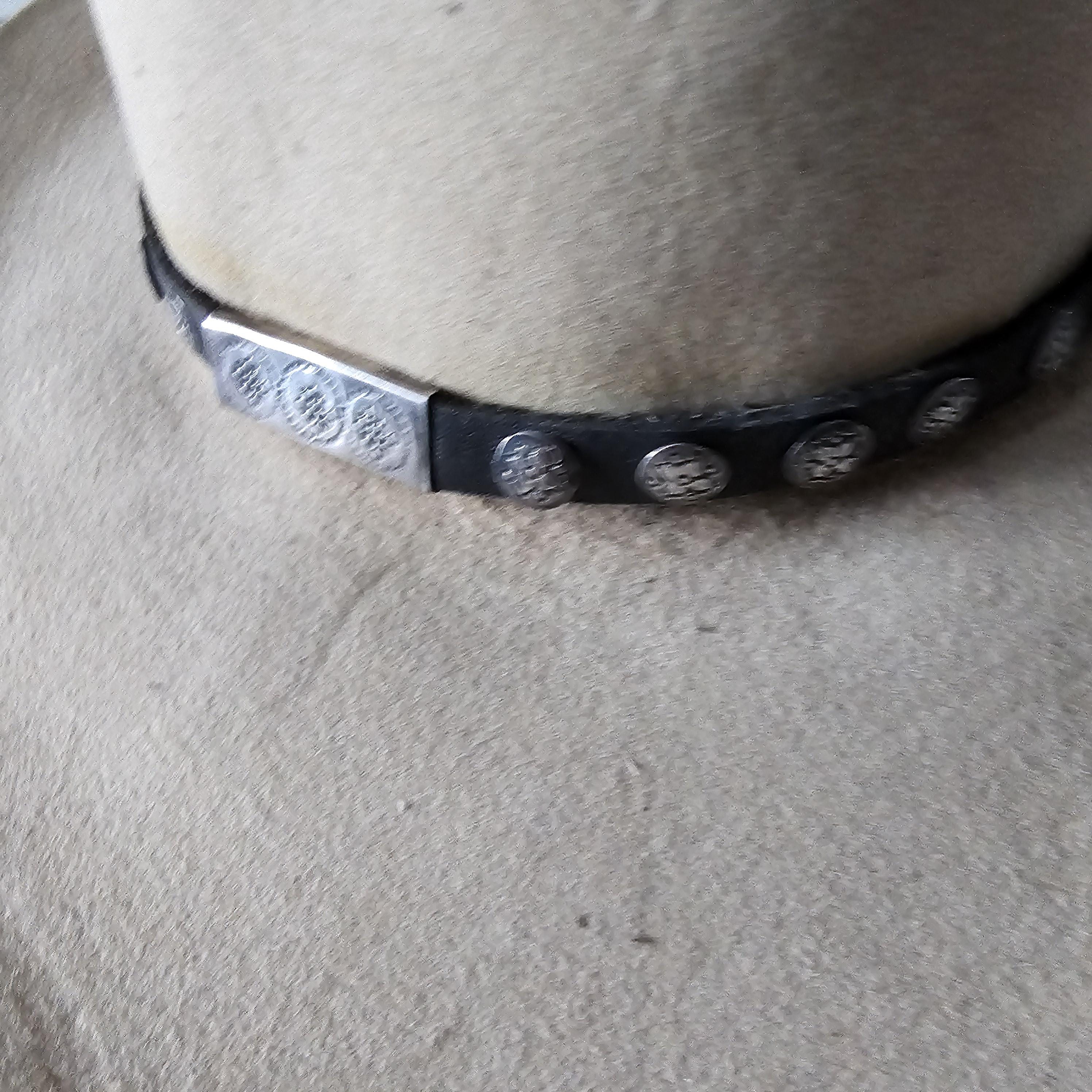 Vintage Sterling & Leather Native Hatband Old Pawn. JH 155
