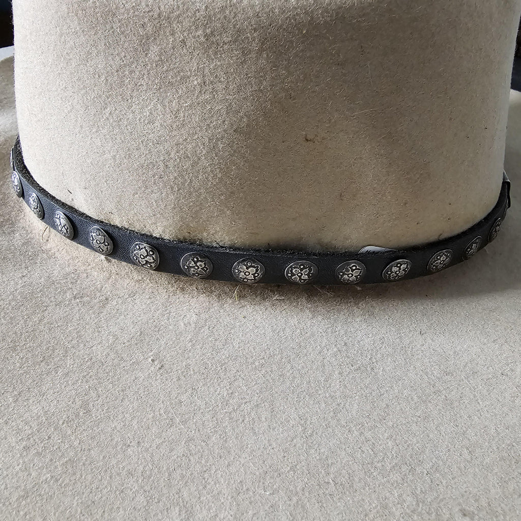 Vintage Sterling & Leather Native Hatband Old Pawn. JH 155