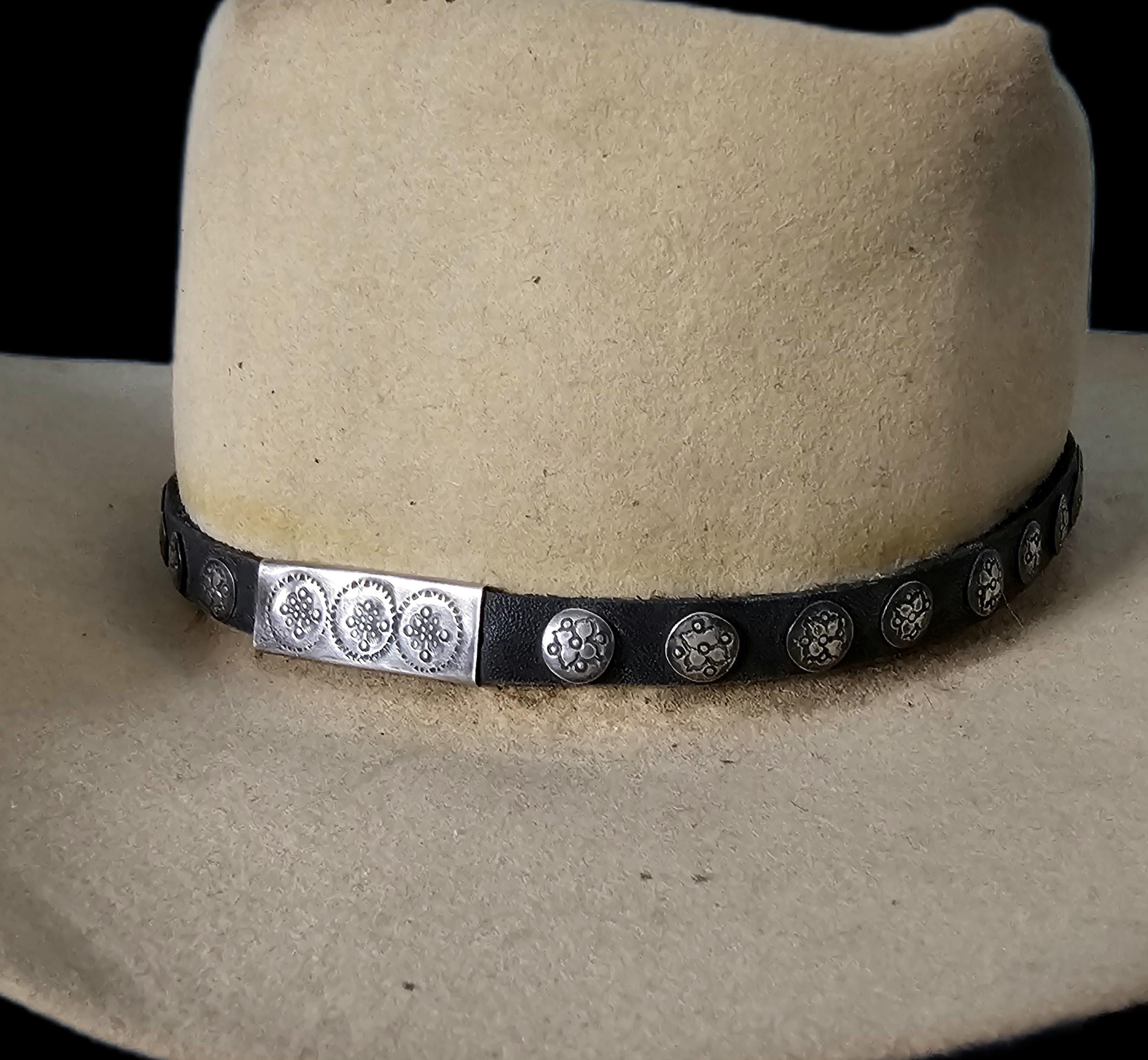 Vintage Sterling & Leather Native Hatband Old Pawn. JH 155