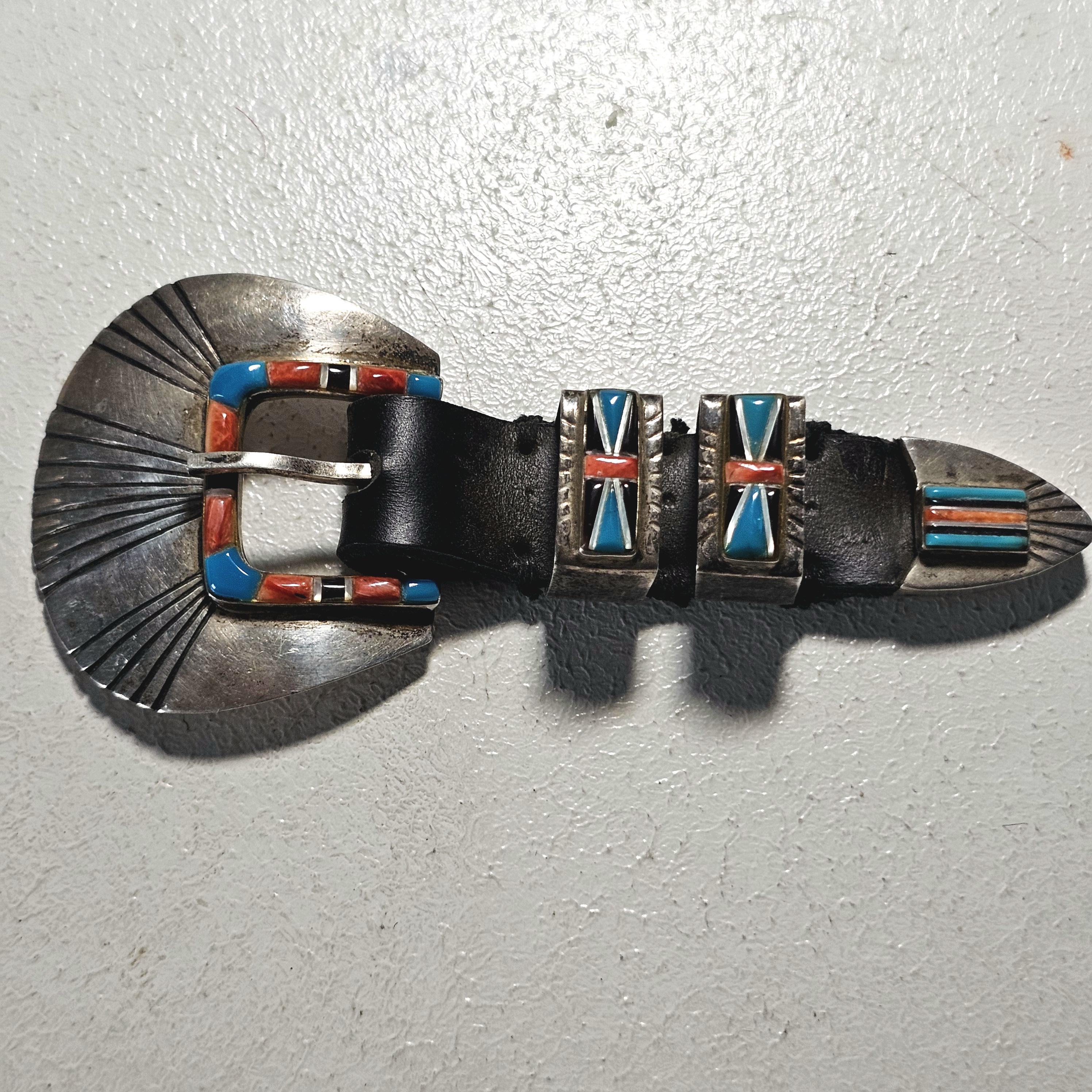 Zuni Inlay Turquoise Vintage Ranger Set Old Pawn JBL 155