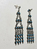 Long 3" Vintage Turquoise Zuni Raincloud Earrings Old Pawn JE 638