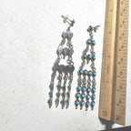 Long 3" Vintage Turquoise Zuni Raincloud Earrings Old Pawn JE 638