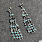 Long 3" Vintage Turquoise Zuni Raincloud Earrings Old Pawn JE 638