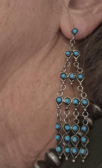 Long 3" Vintage Turquoise Zuni Raincloud Earrings Old Pawn JE 638