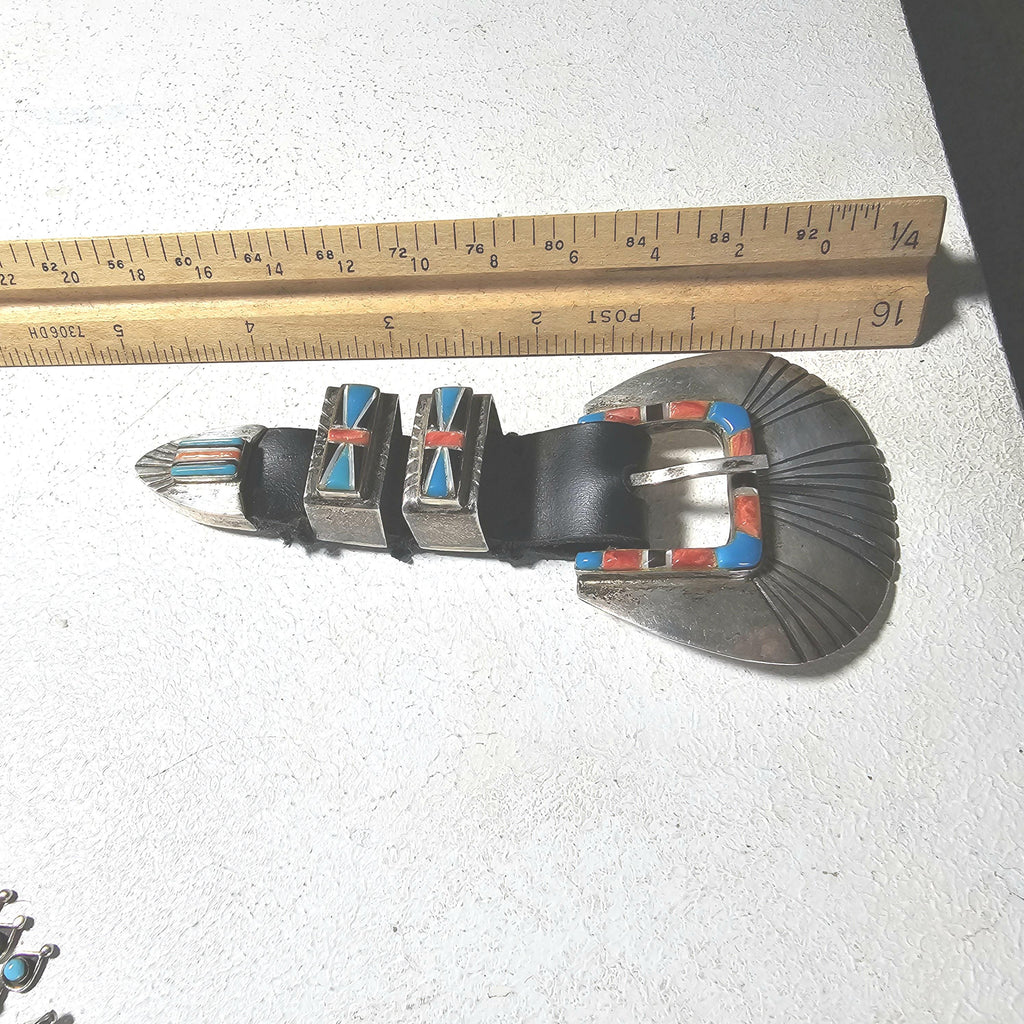 Zuni Inlay Turquoise Vintage Ranger Set Old Pawn JBL 155