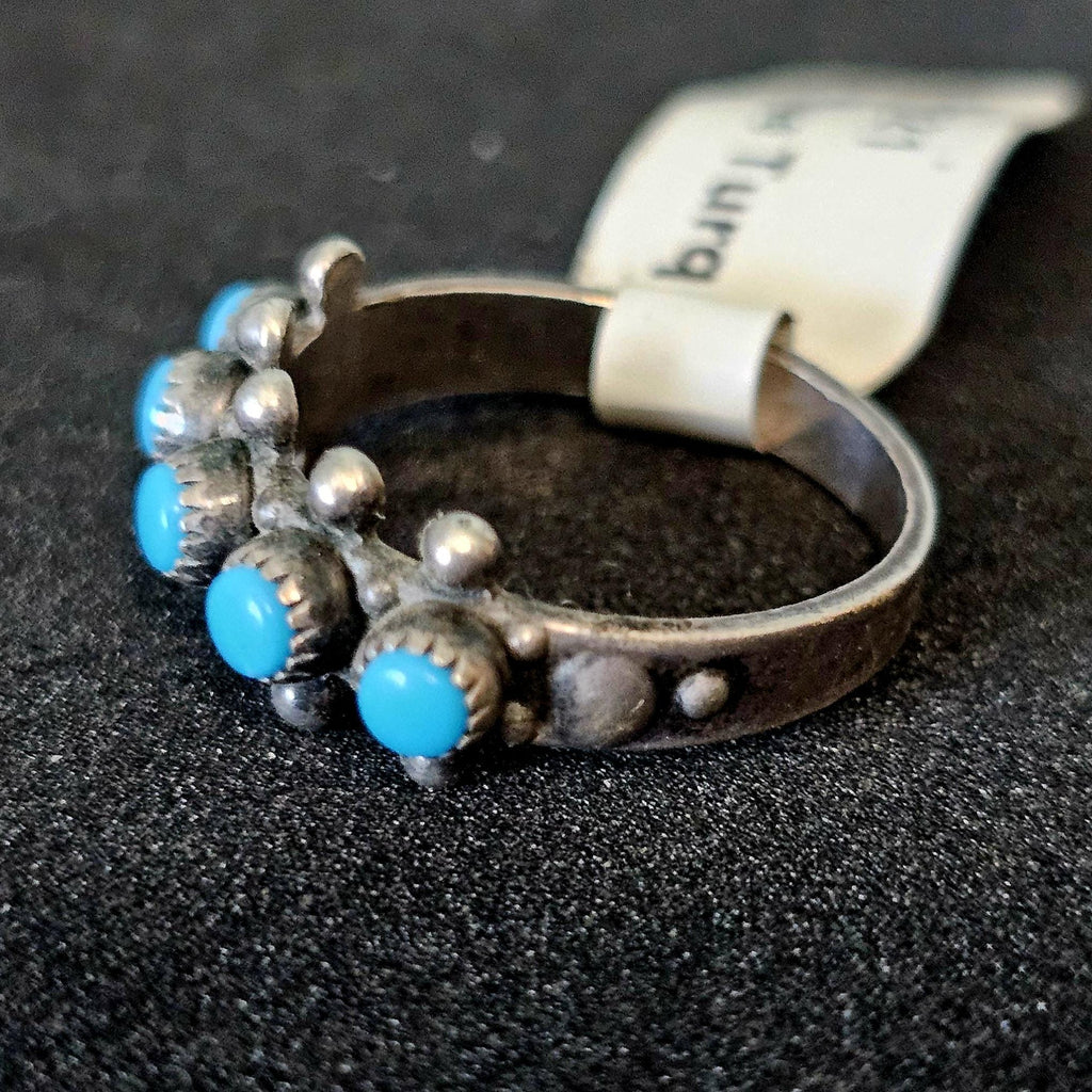 1940s Zuni Snakeye 5 Blue Turquoise Silver Ring Vintage Sterling Old Pawn Size 6 JR 321