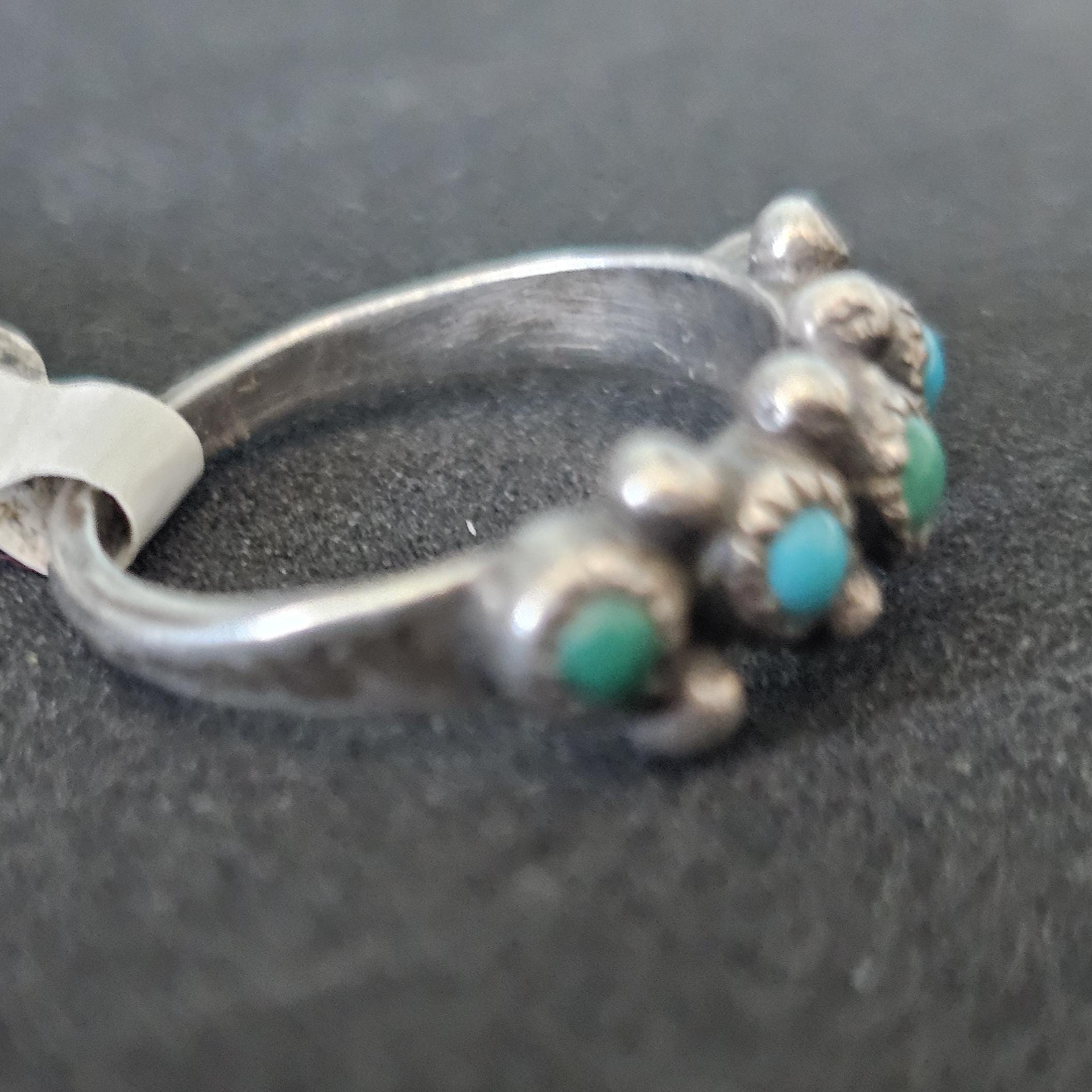 1940s Zuni Snakeye 5 Blue/Green Turquoise Silver Ring Vintage Sterling Old Pawn Size 6 JR 384