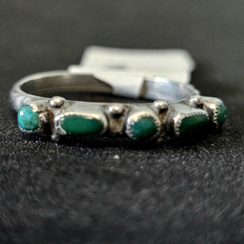 1930s Zuni Dot & Dash 5 Ceriilos Turquoise Silver Ring Vintage Sterling Old Pawn Size 8 1/2 JR 484