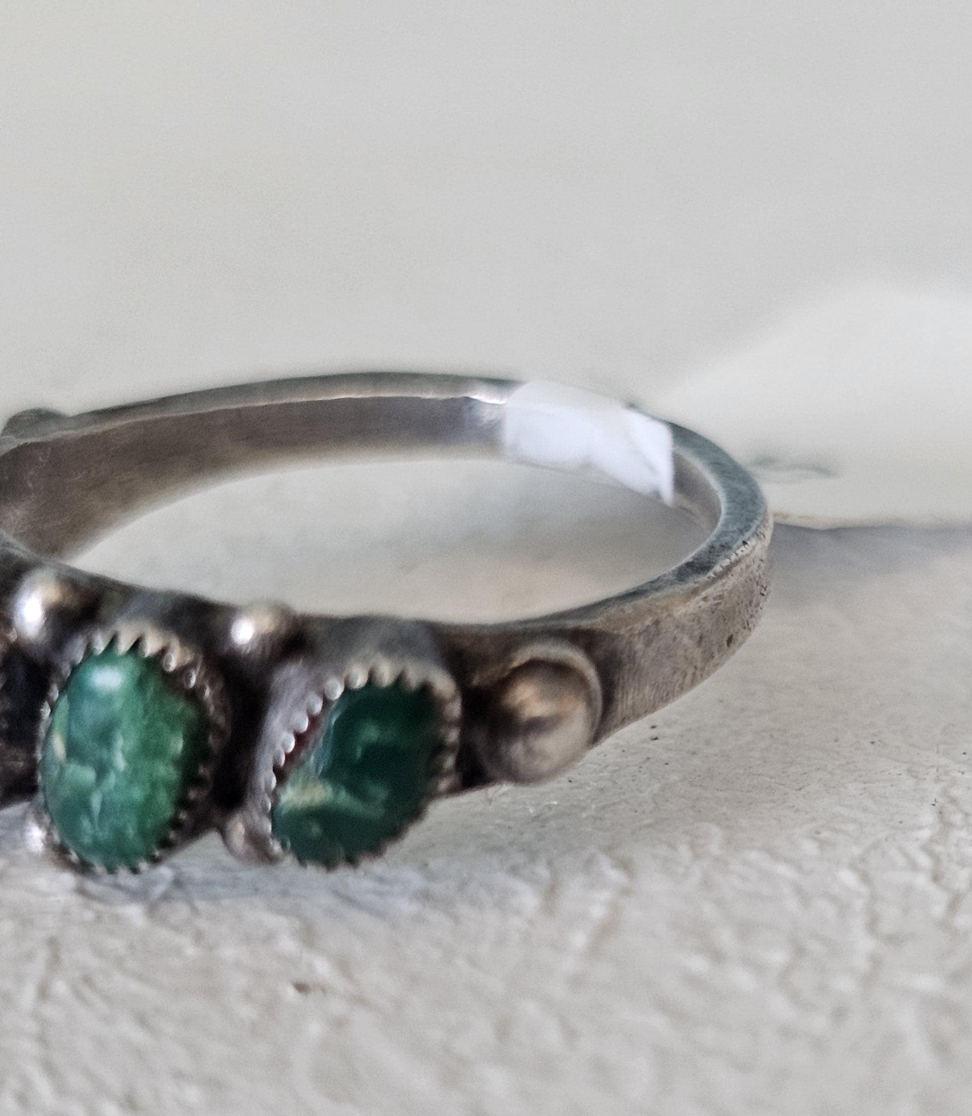 1940s Zuni Snake Eye 5 Ceriilos Turquoise Silver Ring Vintage Sterling Old Pawn Size 7 1/2 JR 634