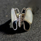 Black and White Butterfly Vintage Native Ring Size 9 Old Pawn JR 624