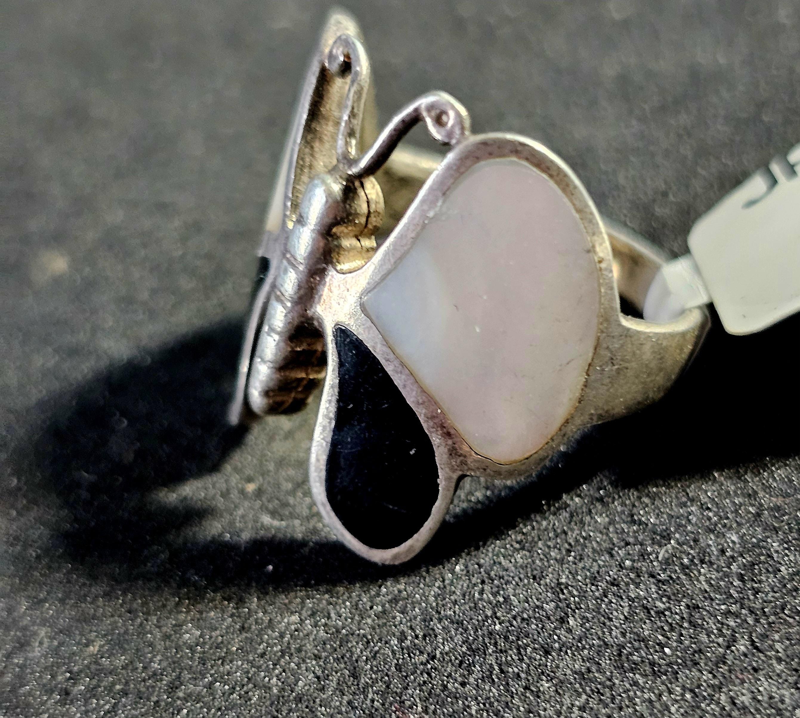 Black and White Butterfly Vintage Native Ring Size 9 Old Pawn JR 624