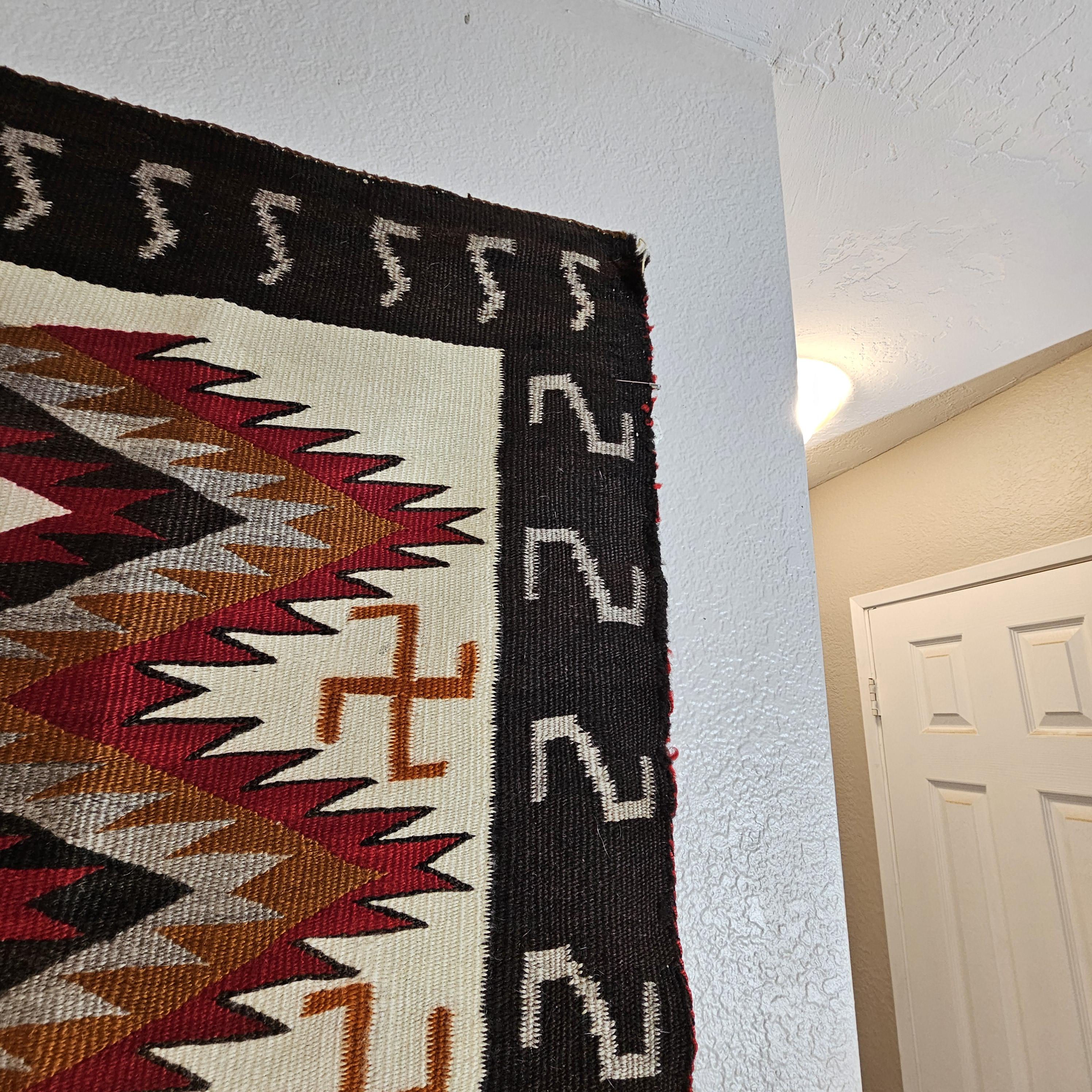 Authentic Vintage Navajo Dazzler Rug Whirling Logs  66" x 58" C1930s W 197