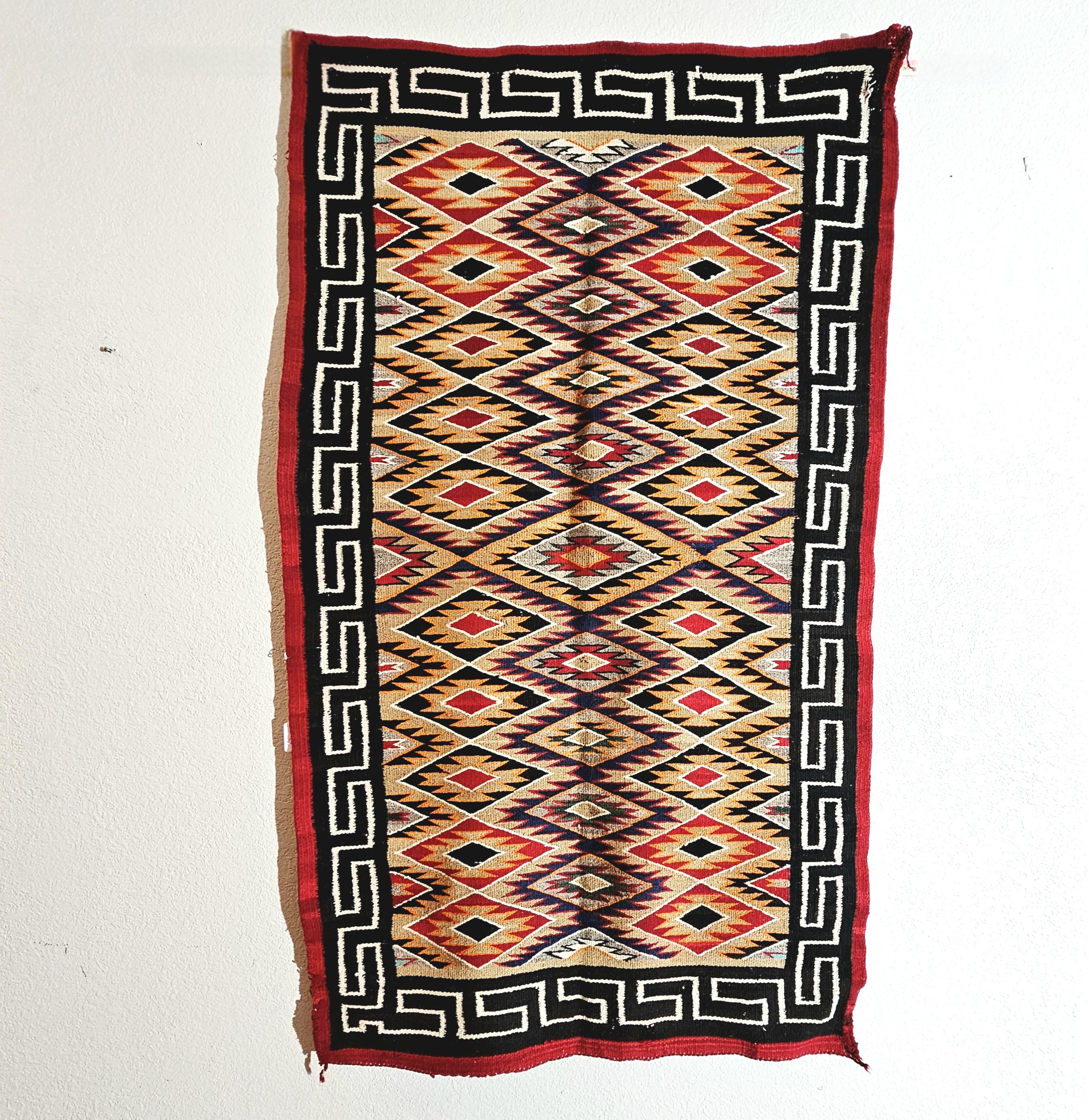 Authentic Vintage Navajo Fancy Dazzler Rug 72" x 38" C1930s W 202