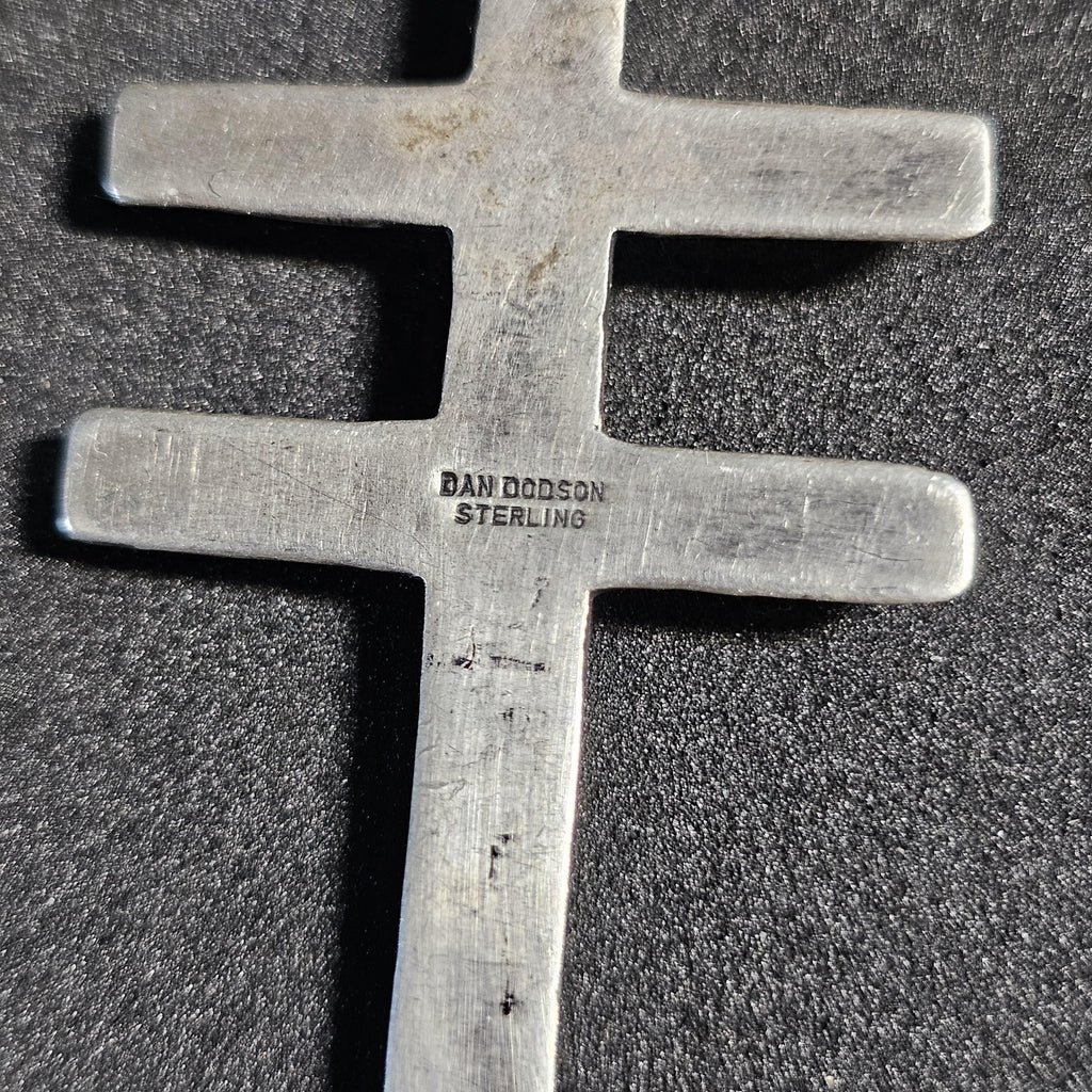 Pueblo Cross Signed Sterling Necklace Heishi Old Pawn C1970s JN 792