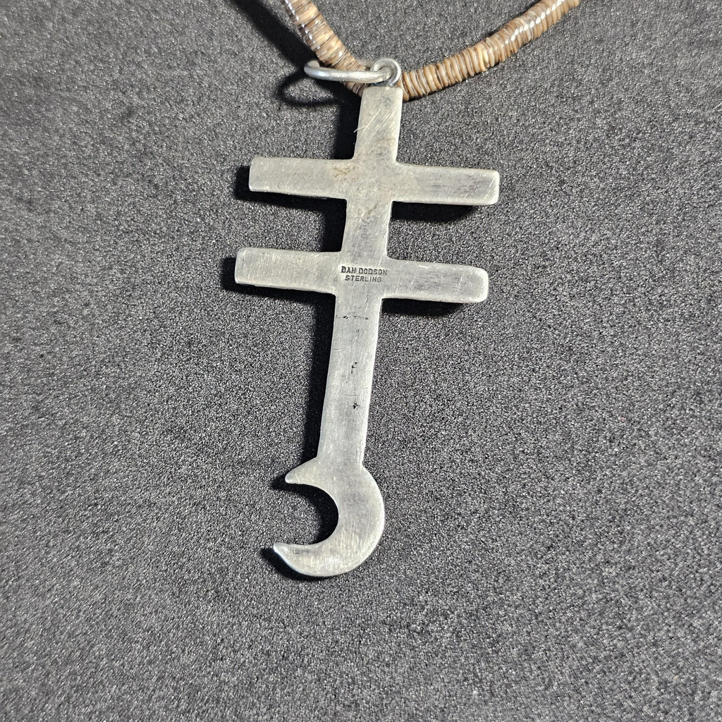 Pueblo Cross Signed Sterling Necklace Heishi Old Pawn C1970s JN 792