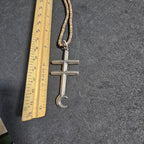 Pueblo Cross Signed Sterling Necklace Heishi Old Pawn C1970s JN 792