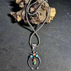 Naja Squash Blossom Turquoise & Coral Native Sterling Necklace  Old Pawn C1970s JN 803