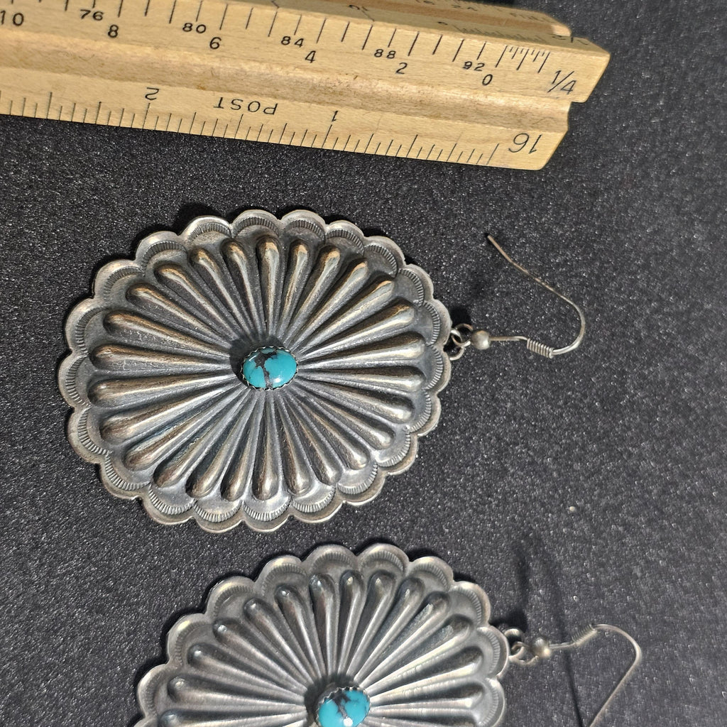 Concho Silver Turquoise Vintage Native  Earrings JE 44