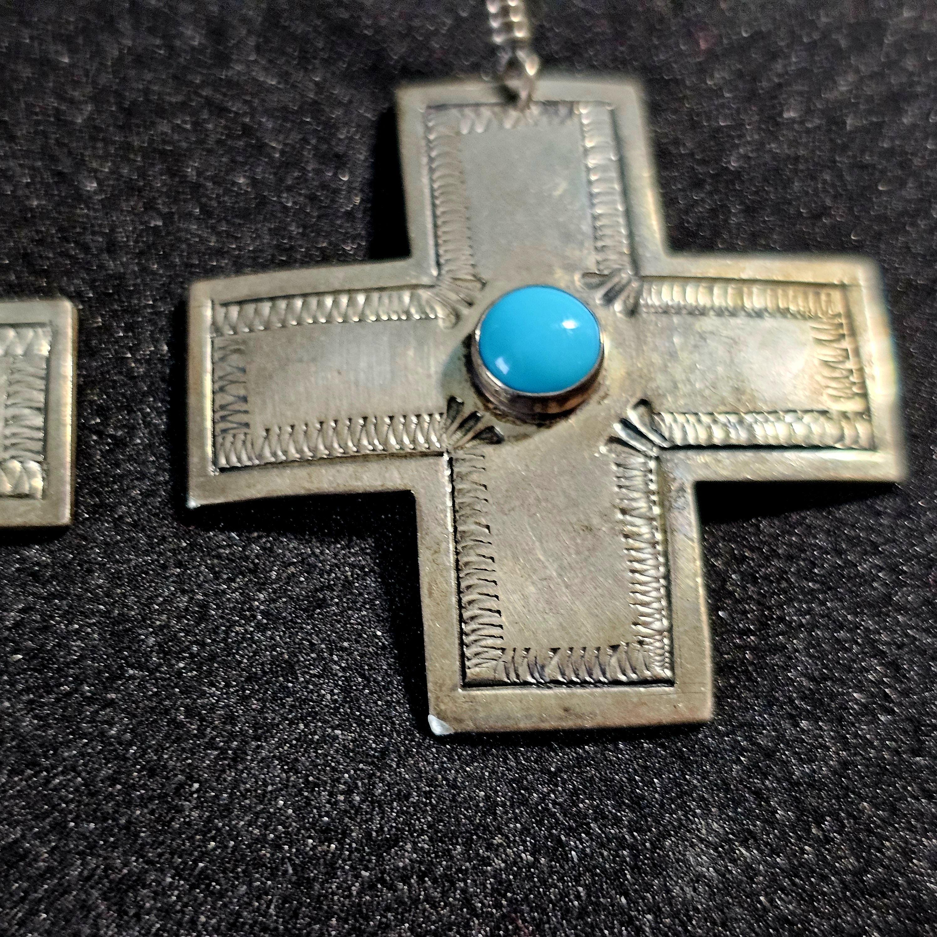 Vintage Silver Turquoise Cross Native Earrings JE 646