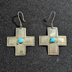 Vintage Silver Turquoise Cross Native Earrings JE 646