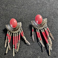 Red Dangley Silver Vintage Earrings JE 645