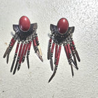 Red Dangley Silver Vintage Earrings JE 645
