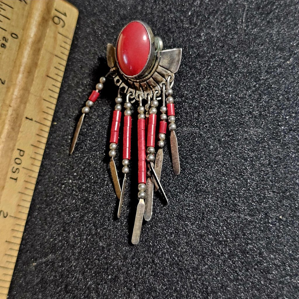 Red Dangley Silver Vintage Earrings JE 645