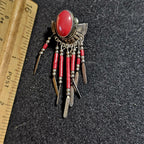 Red Dangley Silver Vintage Earrings JE 645