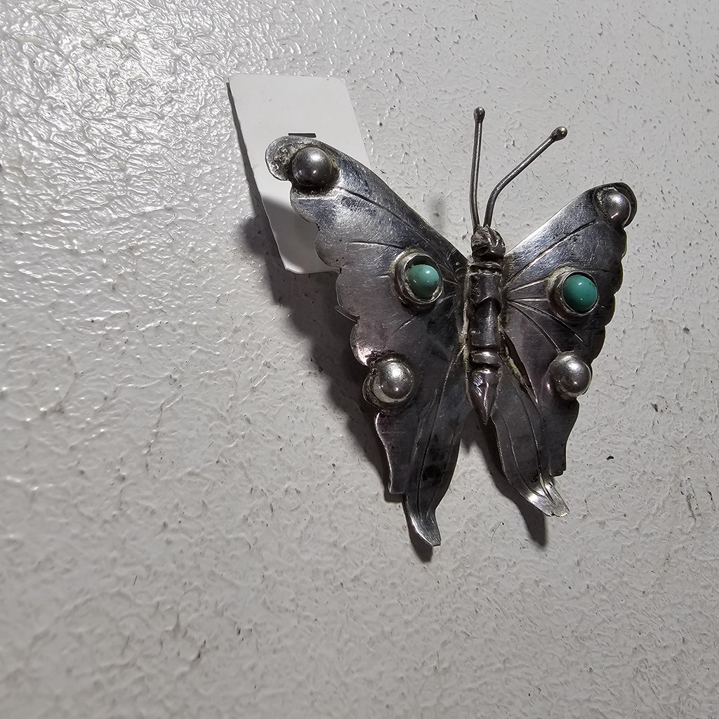Butterfly Silver Turquoise Pin Vintage # JP 181