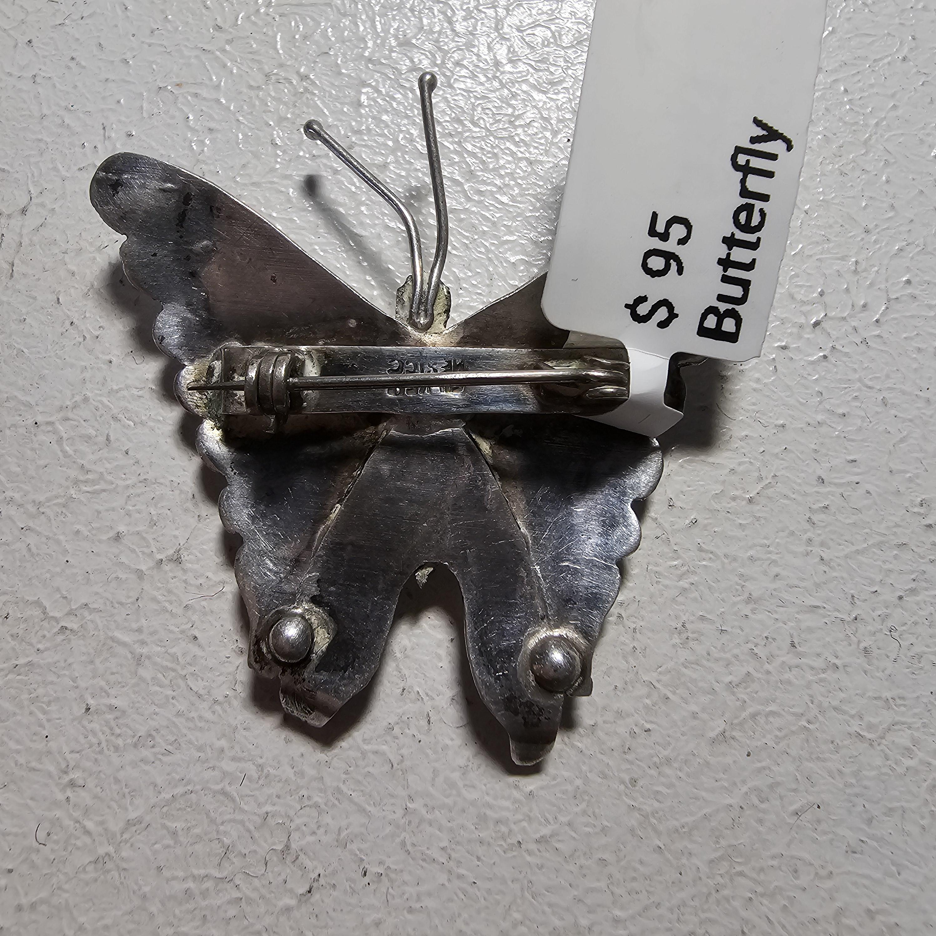 Butterfly Silver Turquoise Pin Vintage # JP 181
