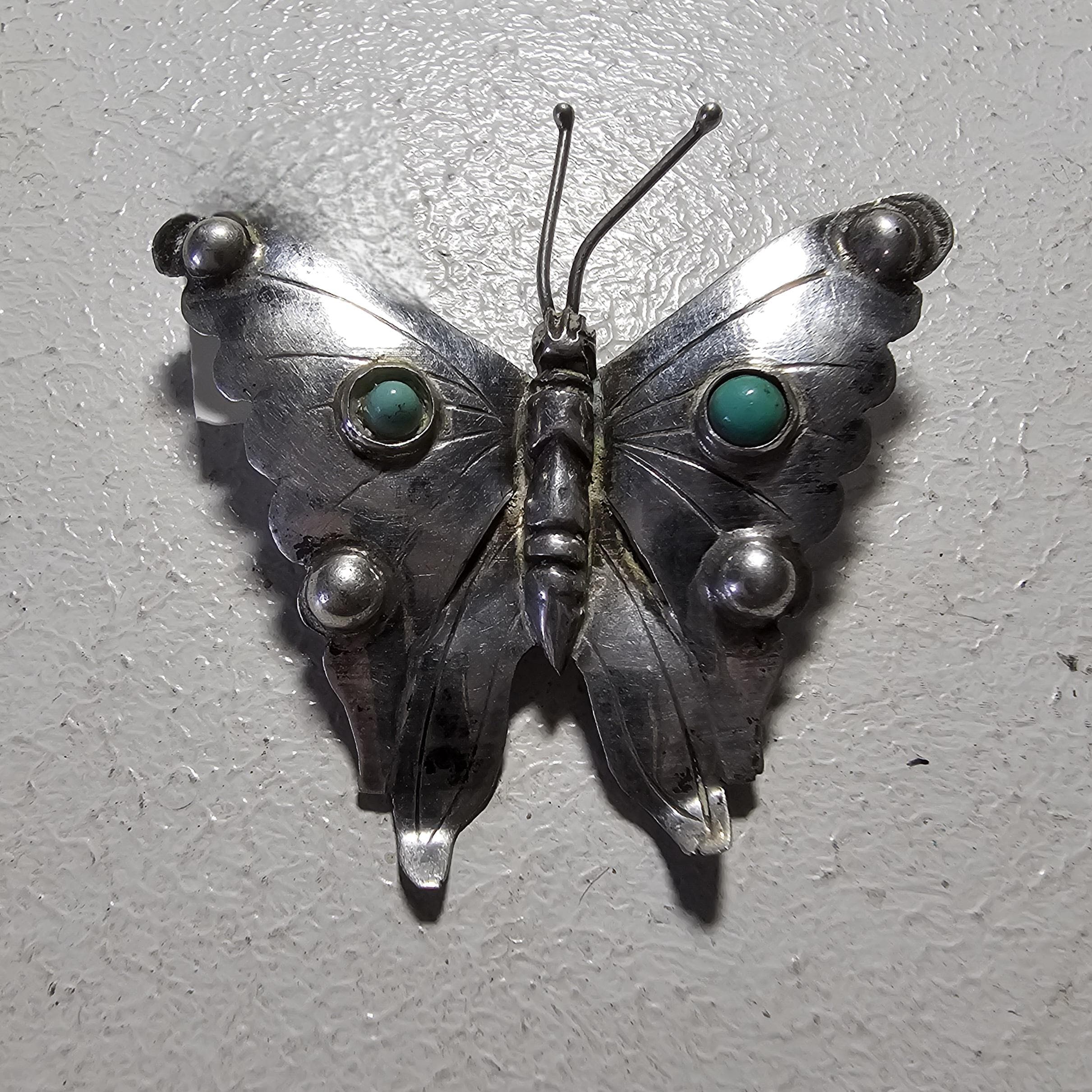 Butterfly Silver Turquoise Pin Vintage # JP 181