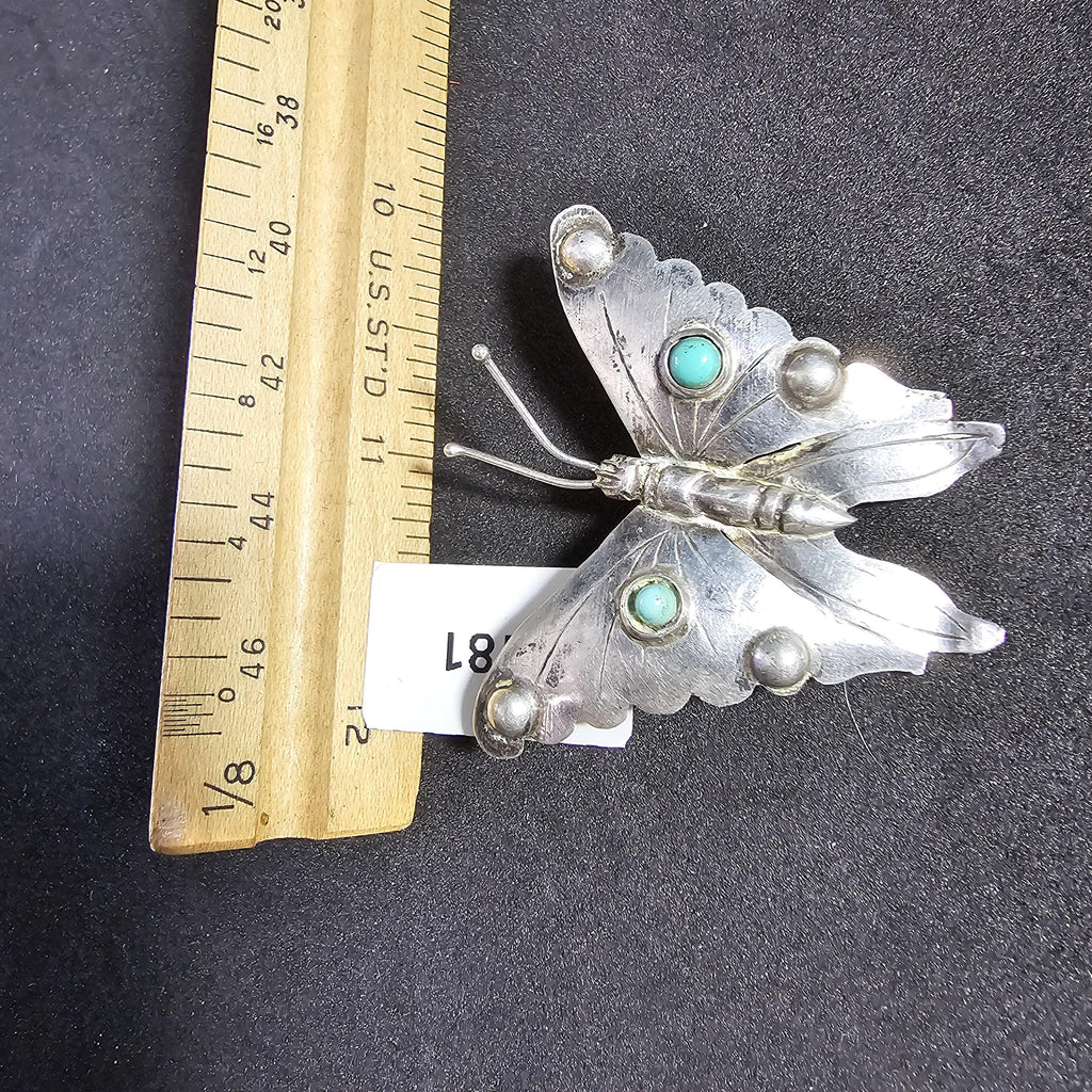 Butterfly Silver Turquoise Pin Vintage # JP 181