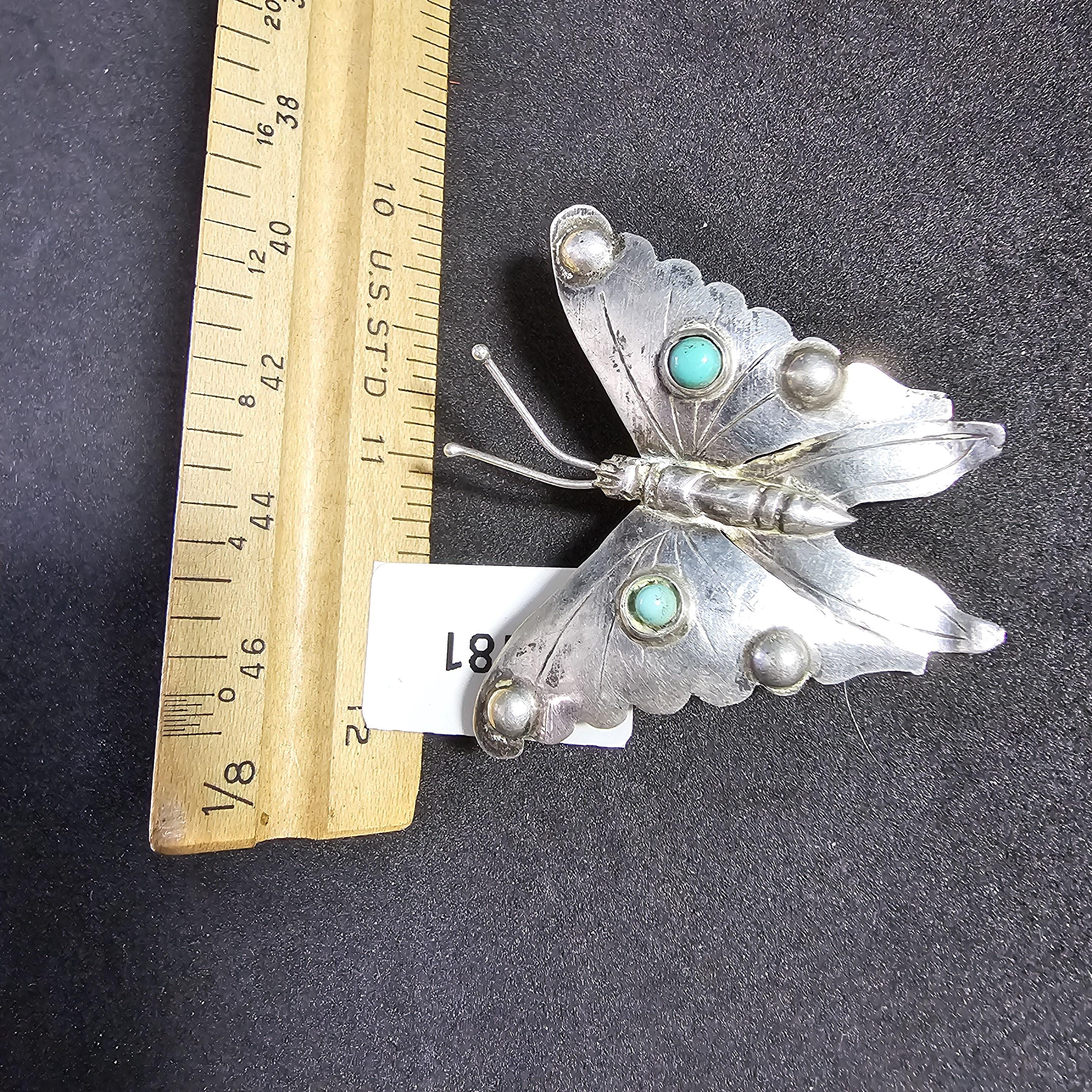 Butterfly Silver Turquoise Pin Vintage # JP 181