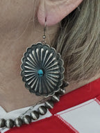 Concho Silver Turquoise Vintage Native  Earrings JE 644