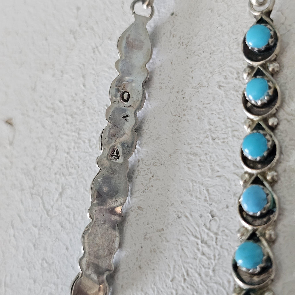 Long Zuni Shadowbox Earrings Blue Turquoise Old Pawn JE 635