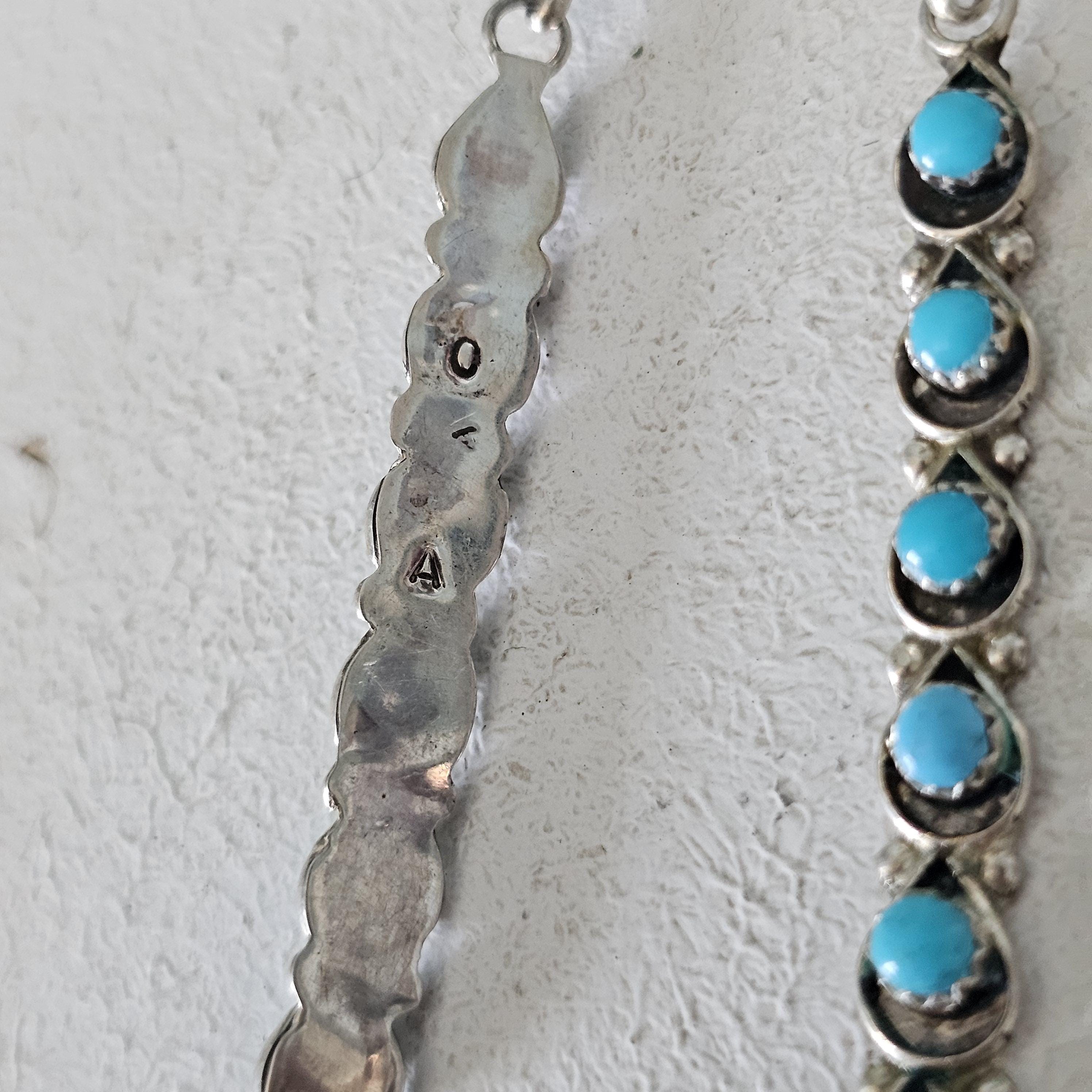 Long Zuni Shadowbox Earrings Blue Turquoise Old Pawn JE 635