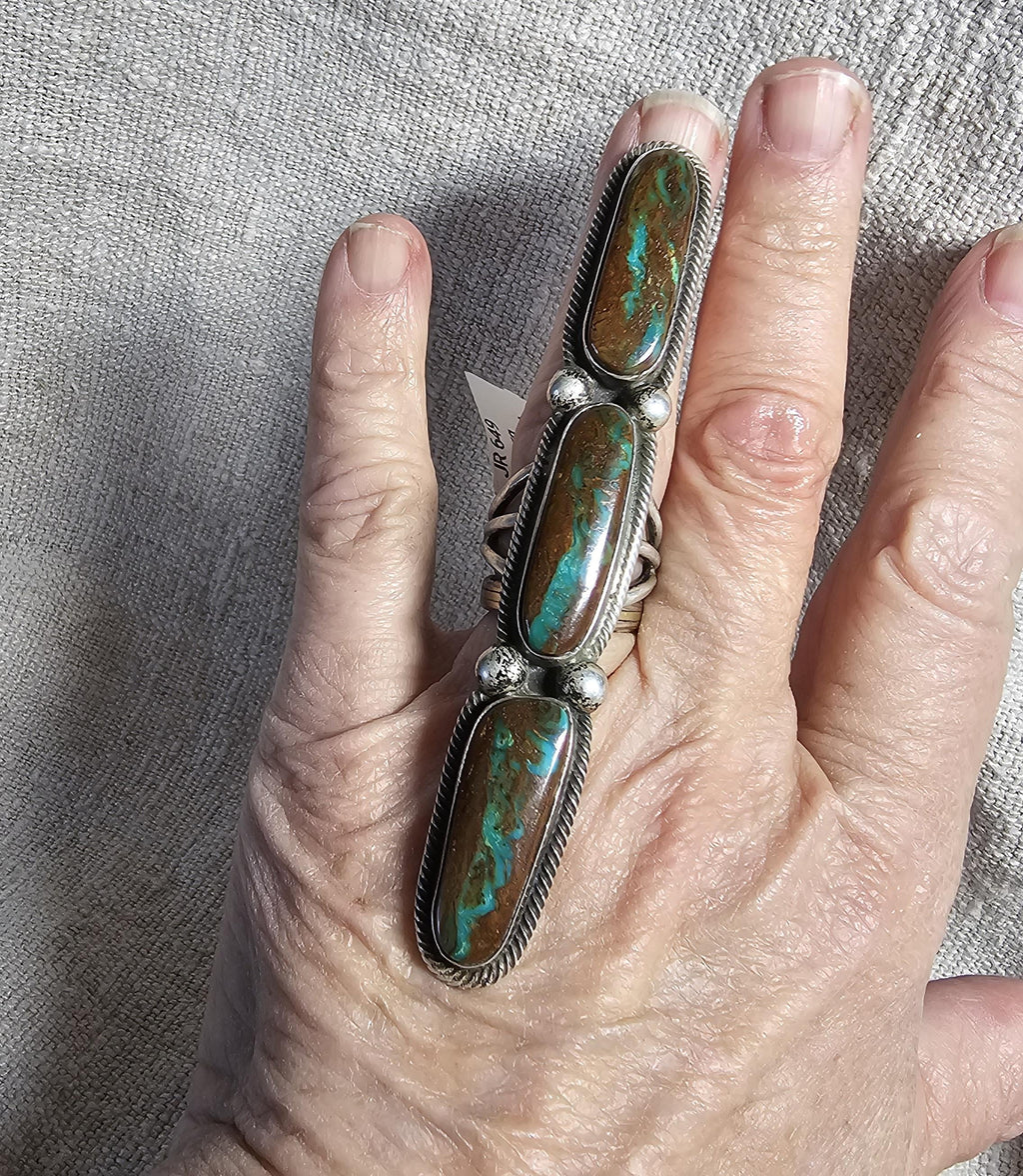 Long Ricky Marinez Royston Turquoise Vintage Ring Size 8 JR 649