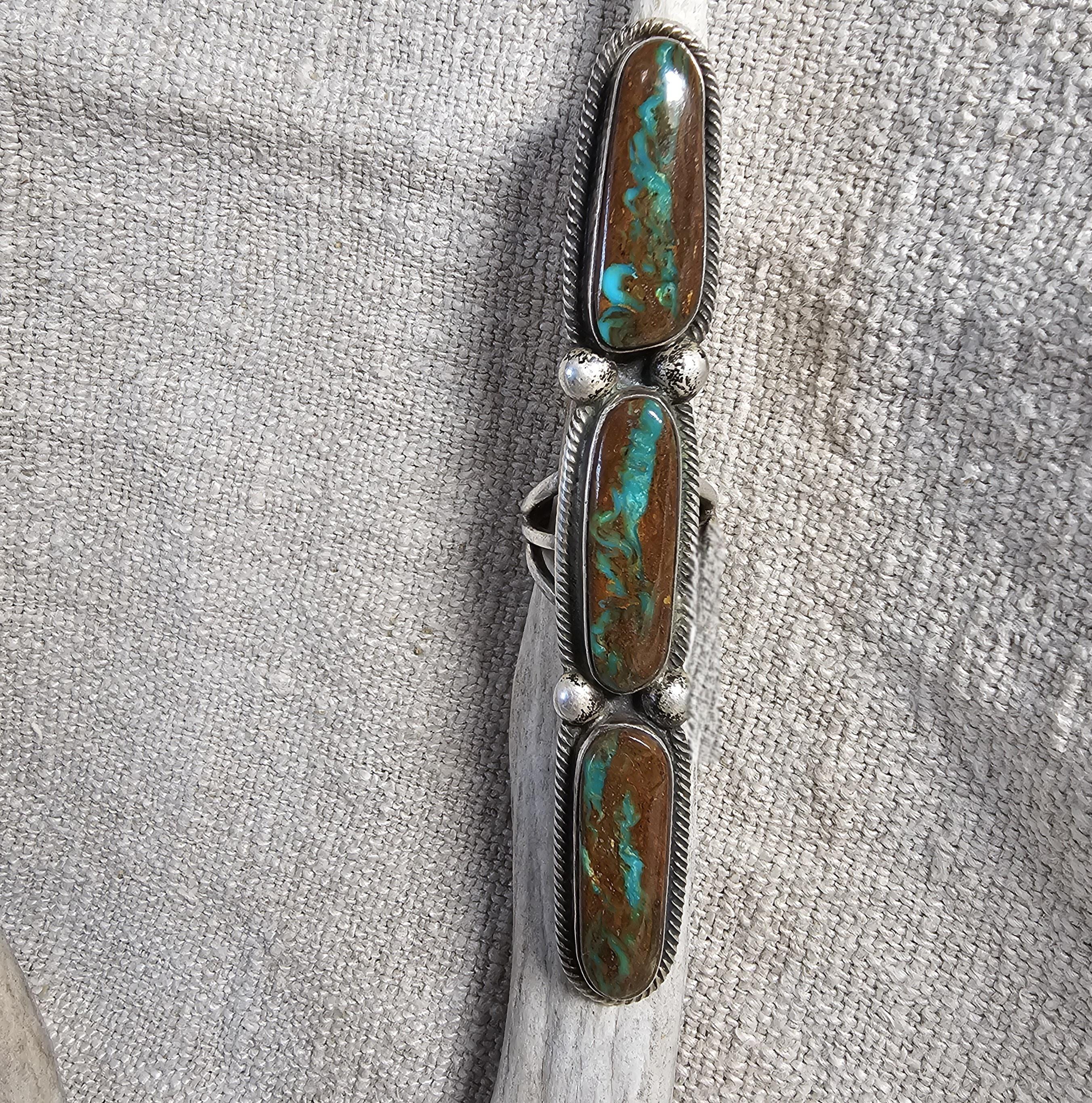 Long Ricky Marinez Royston Turquoise Vintage Ring Size 8 JR 649