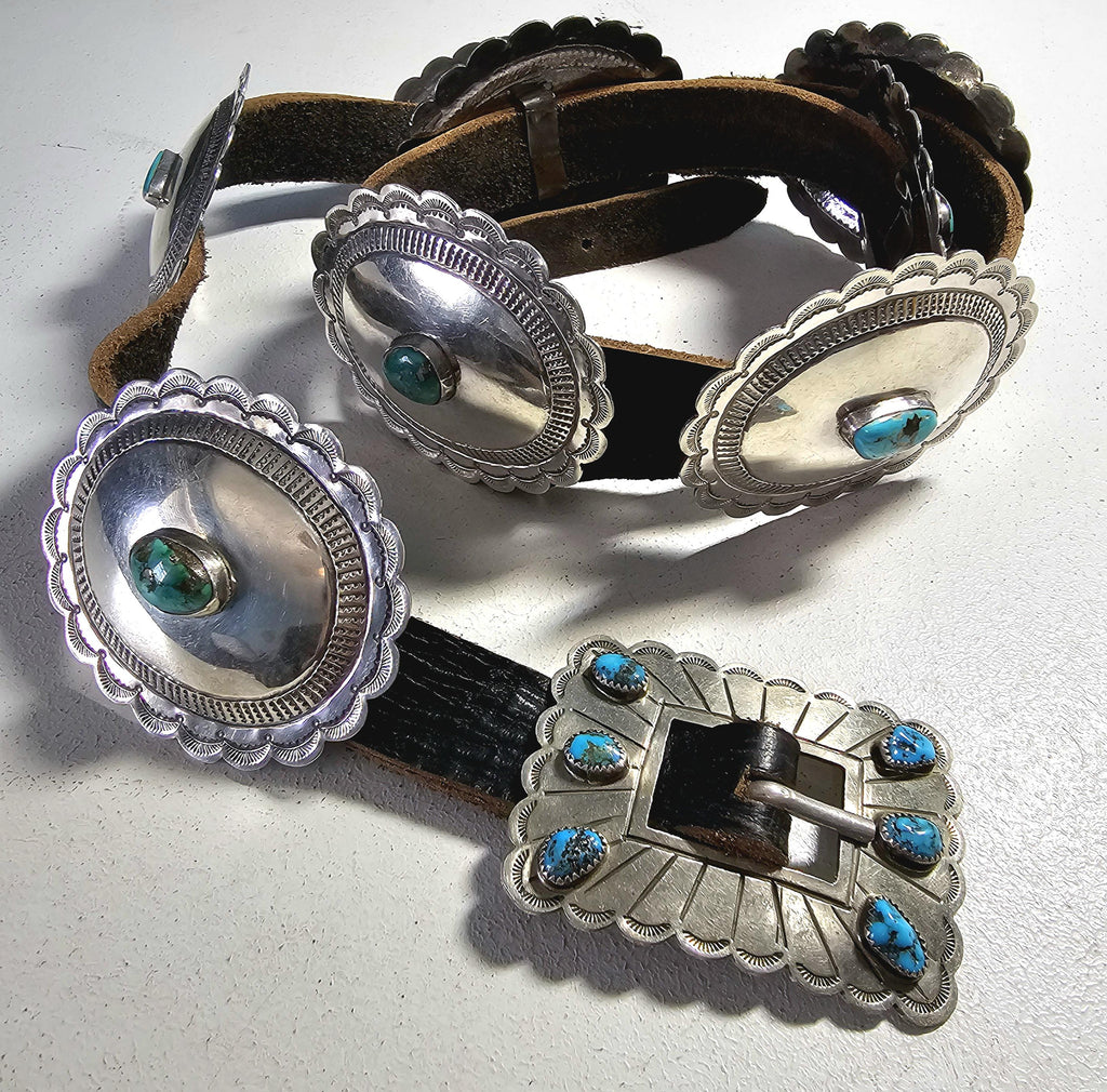 Vintage Concho Belt Sterling & Turquoise Navajo Old Pawn. JBL 157