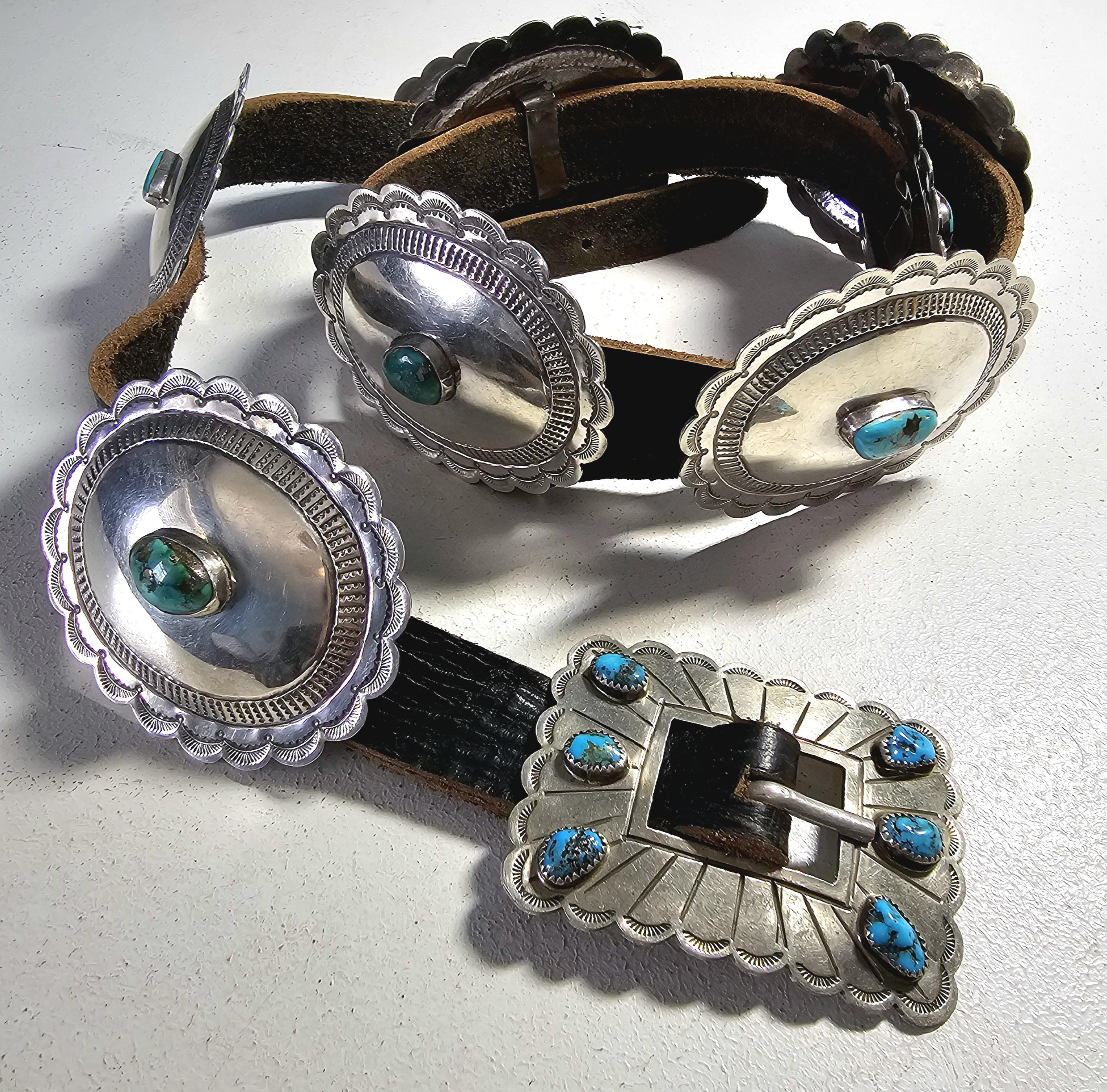 Vintage Concho Belt Sterling & Turquoise Navajo Old Pawn. JBL 157