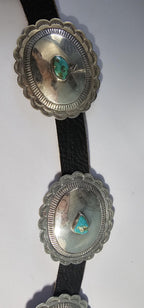Vintage Concho Belt Sterling & Turquoise Navajo Old Pawn. JBL 157