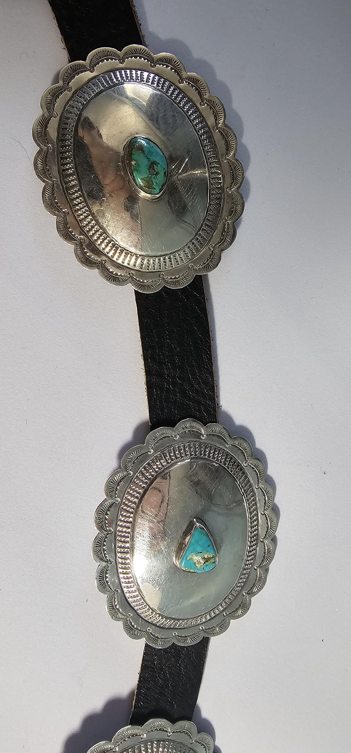 Vintage Concho Belt Sterling & Turquoise Navajo Old Pawn. JBL 157