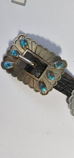 Vintage Concho Belt Sterling & Turquoise Navajo Old Pawn. JBL 157