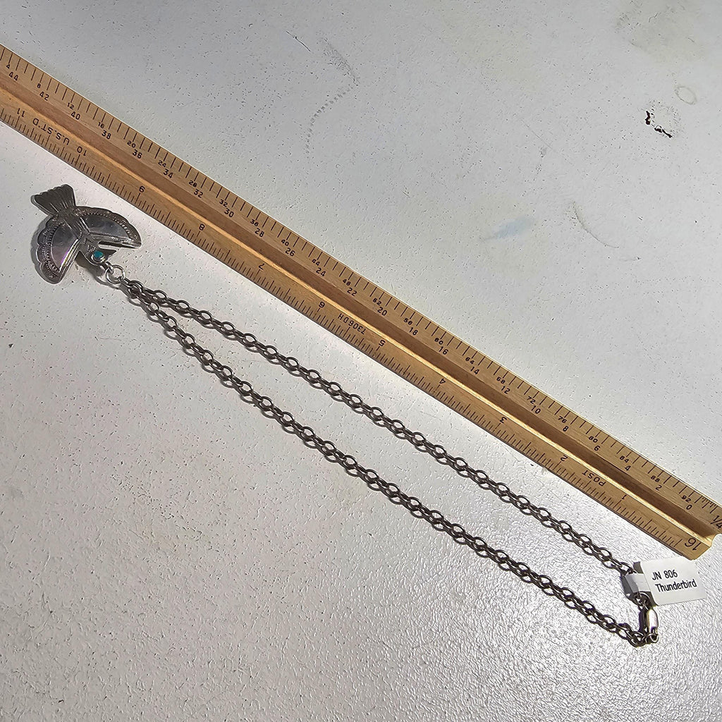 1930s Silver & Turquoise Thunderbird Necklace Vintage Old Pawn JN 806