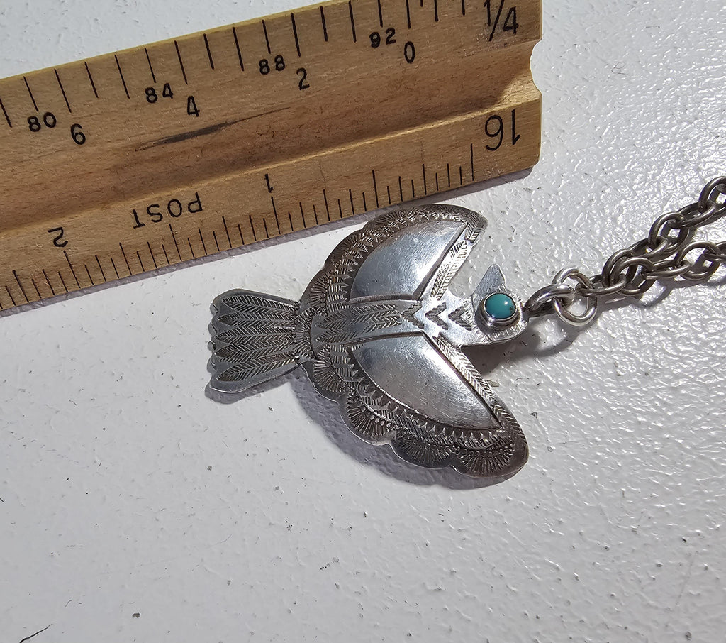 1930s Silver & Turquoise Thunderbird Necklace Vintage Old Pawn JN 806