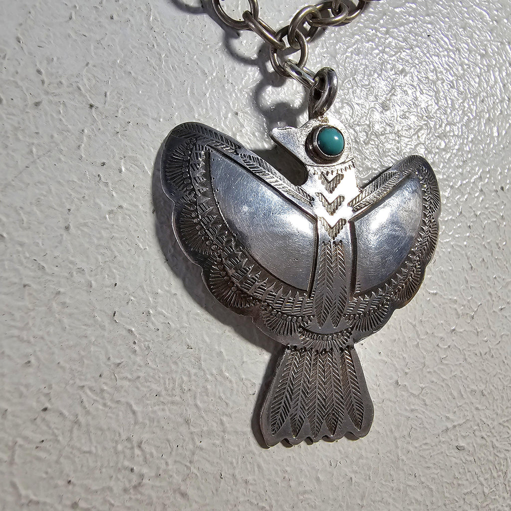 1930s Silver & Turquoise Thunderbird Necklace Vintage Old Pawn JN 806