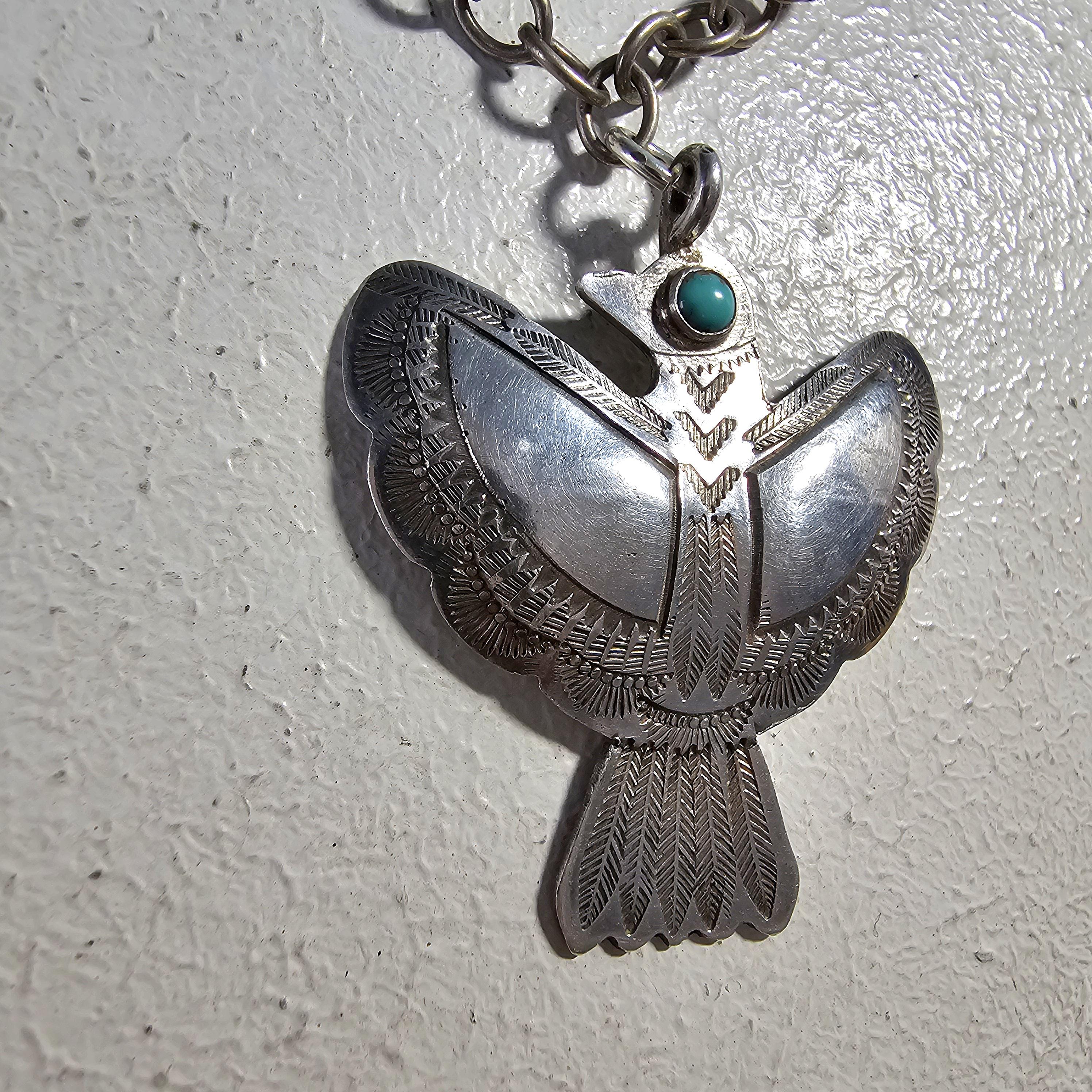 1930s Silver & Turquoise Thunderbird Necklace Vintage Old Pawn JN 806
