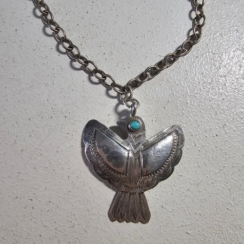 1930s Silver & Turquoise Thunderbird Necklace Vintage Old Pawn JN 806