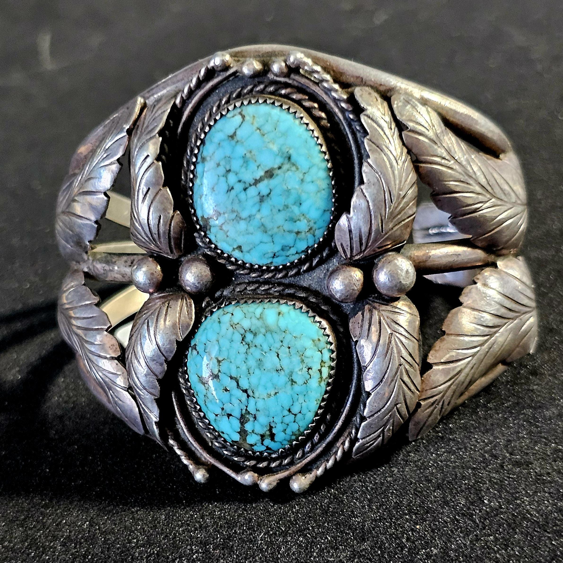 Number 8 Turquoise Fancy Silverwork Vintage Native Old Pawn Cuff  fits 6" wrist. JB 231