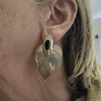 Sterling '70s Onyx Teardrop Vintage Silver Earrings . # JE 608
